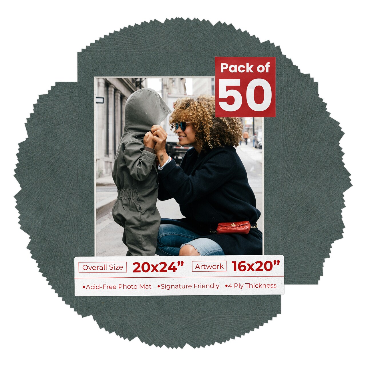 Dark Grey Suede Mat Board for 20x24 Frames - Fits 16x20 Photos